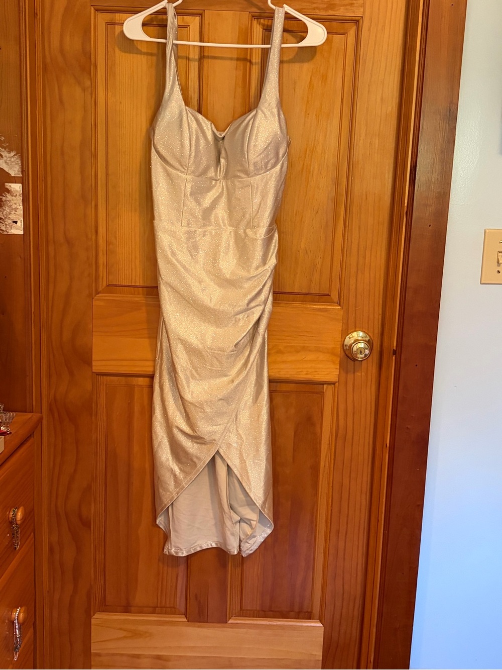 Gold Shimmer Midi Dress with Sweetheart Neckline